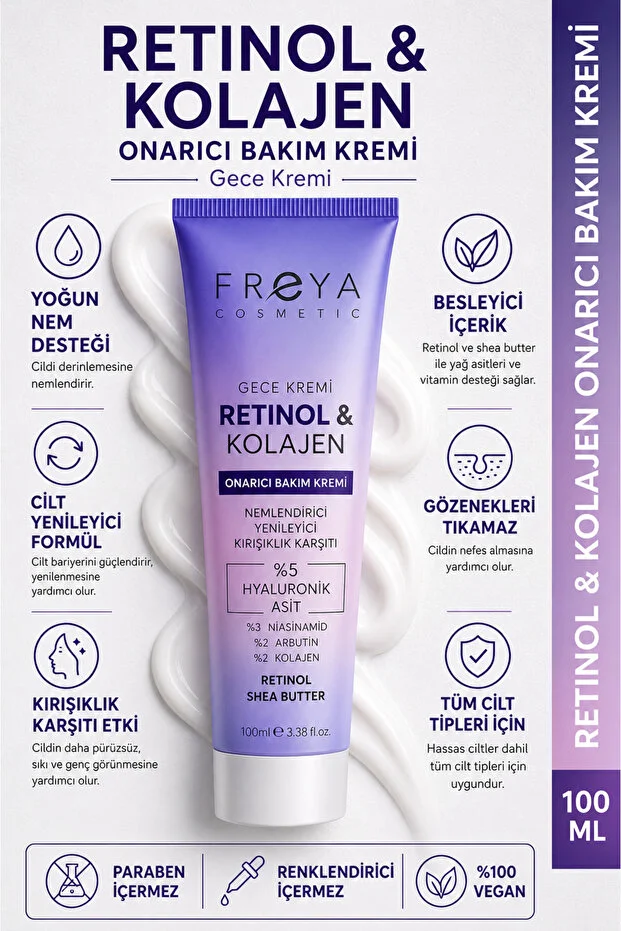 Freya Retınol - Collagen Cream Onarıcı Bakım Kremi - Gece Kremi 100ml