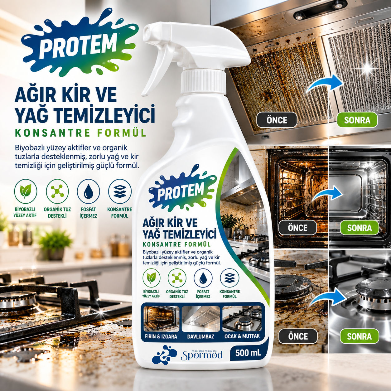 PROTEM® Ağır Kir ve Yağ Temizleyici – Konsantre Formül 500 ML
