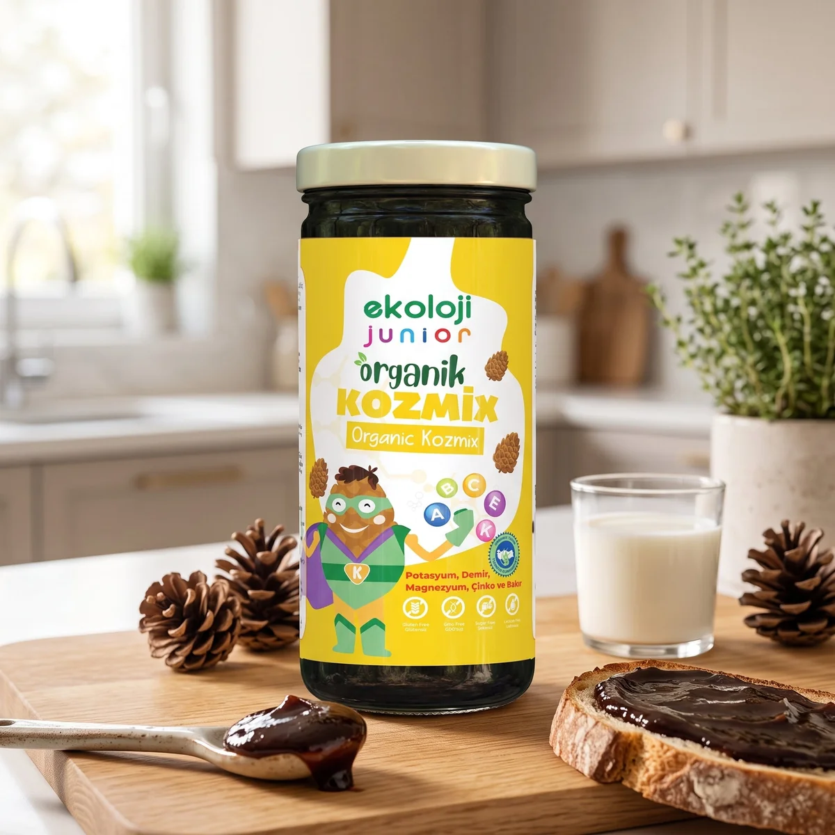 Junior Organik Kozmix - Kozalak Suyu, Hurma Suyu , Dut Pekmezi 290 Gr.