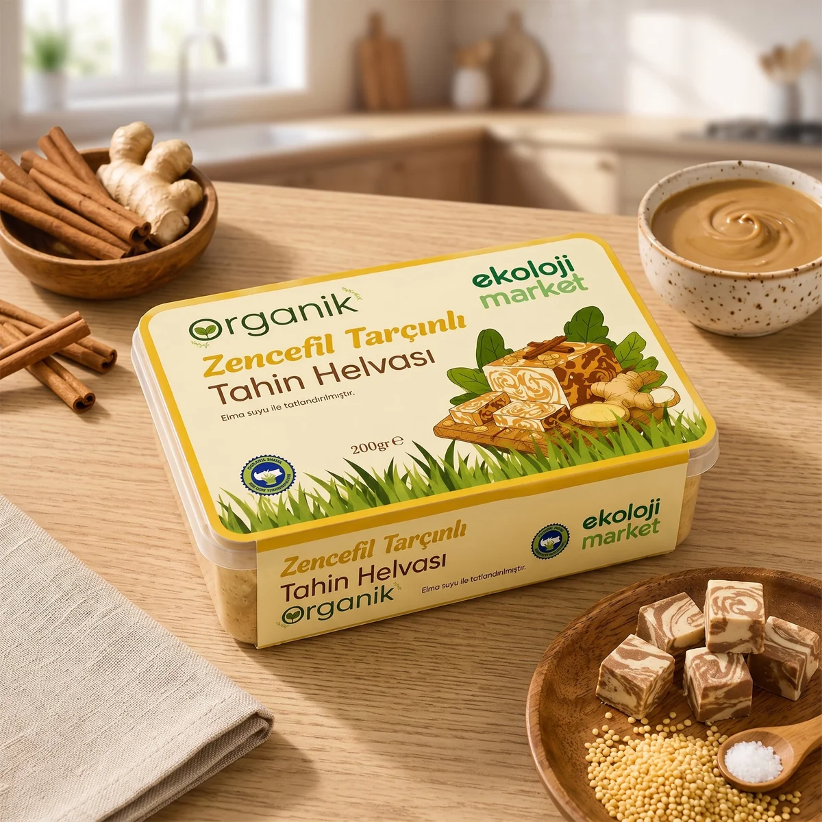 Organik Tahin Helvası Zencefil Tarçınlı 200 Gr.