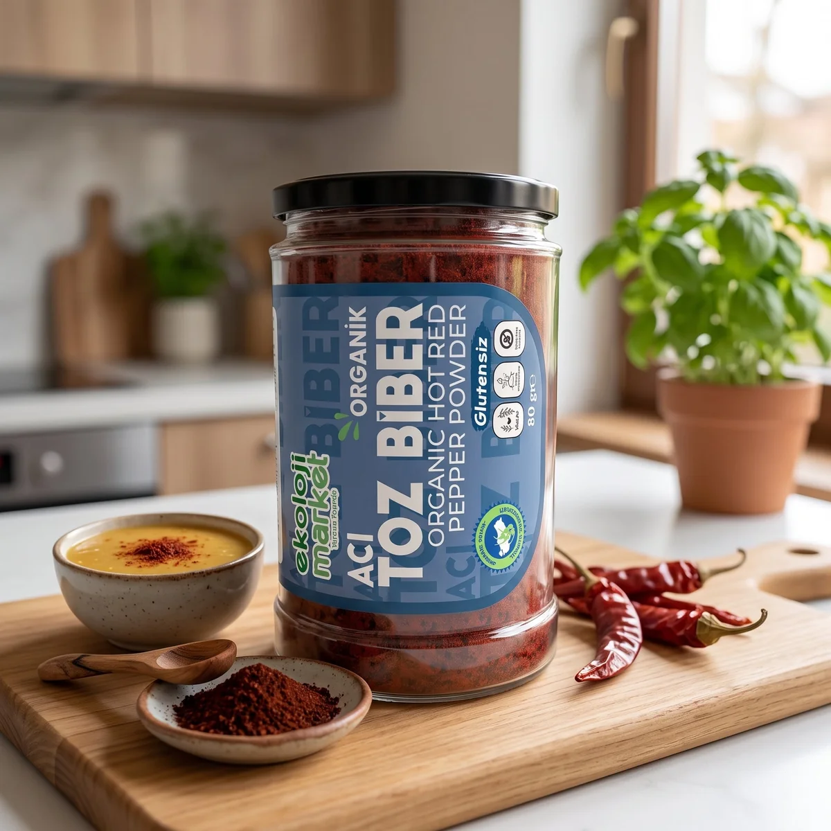 Organik Kavanoz Toz Biber Acı 80 Gr.