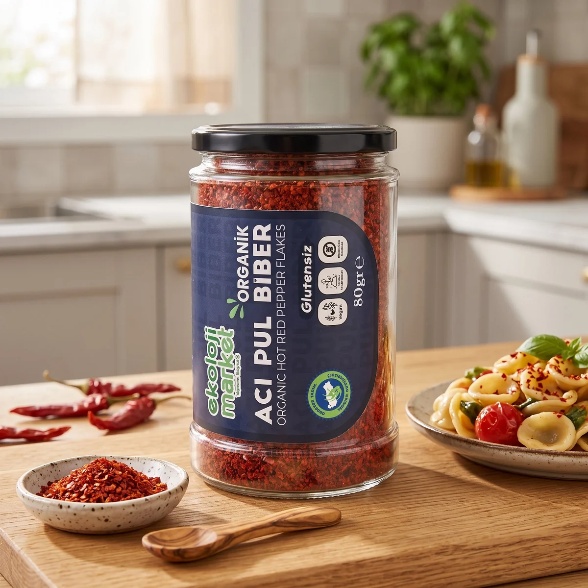 Organik Glutensiz Kavanoz Acı Pul Biber 80 Gr.